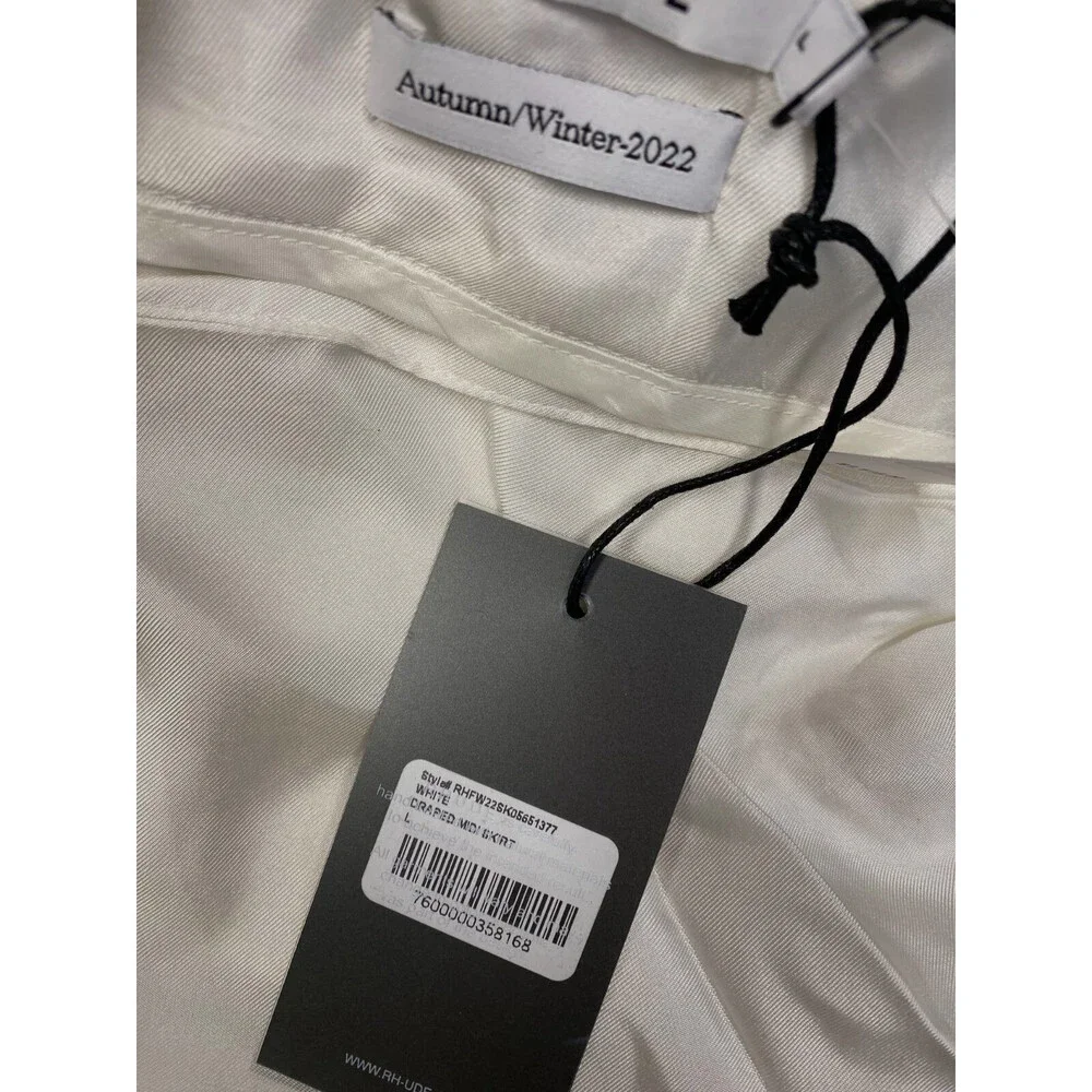 $1115 Rhude Women White Silk Draped Midi Skirt Skirt Size L - Picture 4 of 4